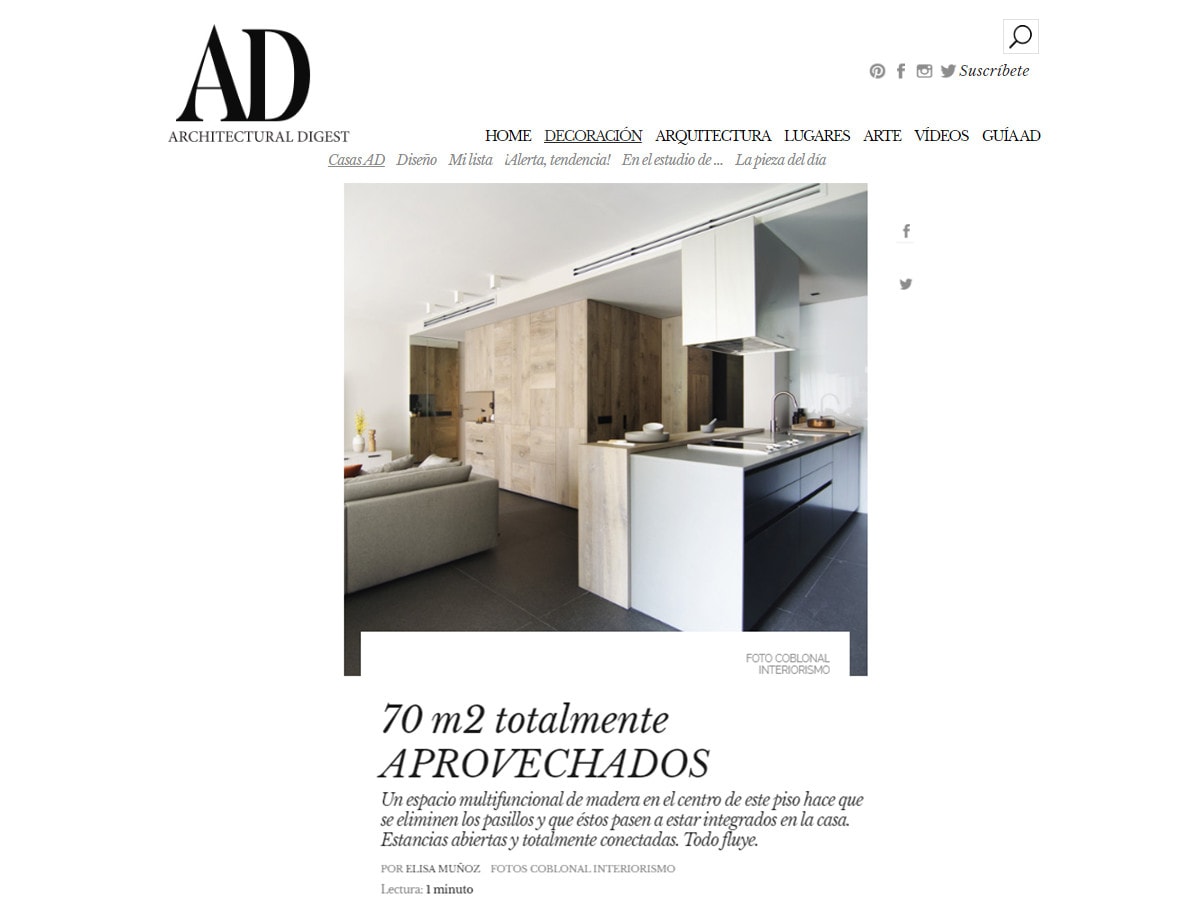 La revista Architectural Digest publica el proyecto de interiorismo de un piso en Sarria, Barcelona